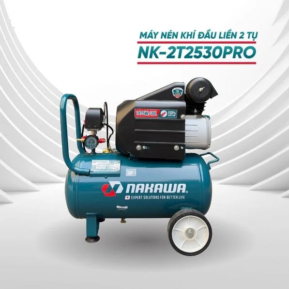Máy Nén Khí Đầu Liền 2 Tụ Nakawa 2.5HP NK-2T2530PRO 30L
