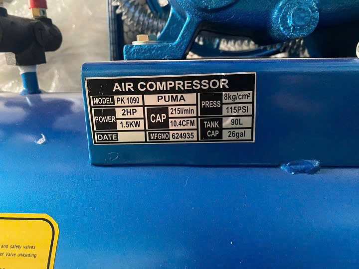 Máy Nén Khí Dây Đai Puma 2HP 90L PK 1090 1 Pha