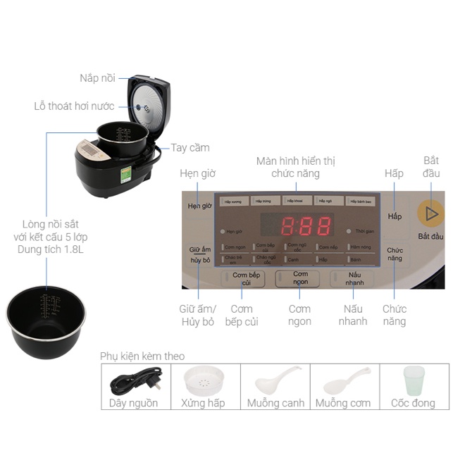 Nồi cơm điện cao tần Midea 1.5 lít MB-HS4007,hàng chính hãng,mới 100%