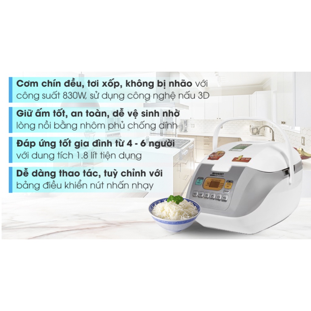 Nồi cơm điện tử Sharp 1.8 lít KS-COM18V ( Thái Lan) -Hàng chính hãng