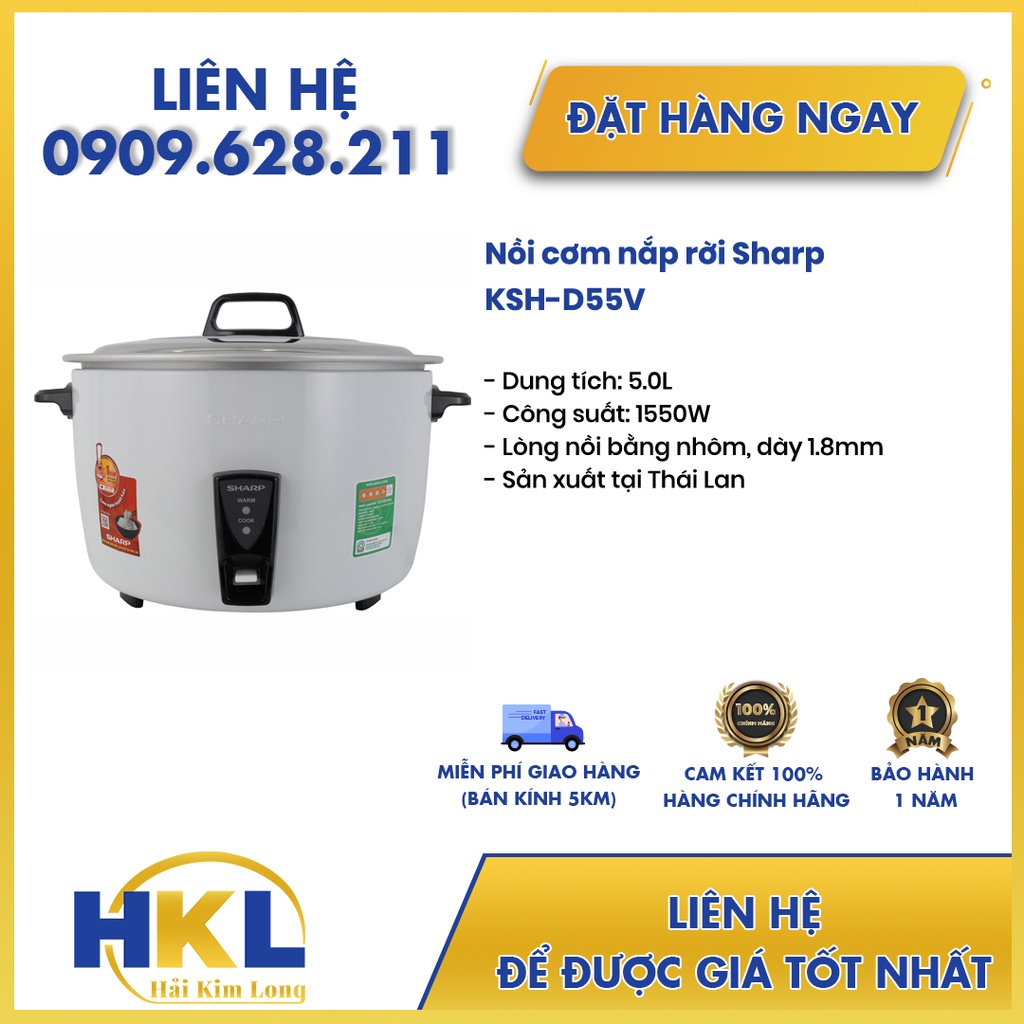 Nồi Cơm Điện Nắp Rời Sharp KSH-D55V (5L) - Trắng - Hàng chính hãng