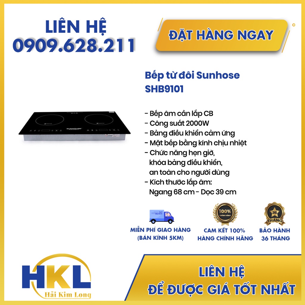 Bếp đôi điện từ Sunhouse SHB9101