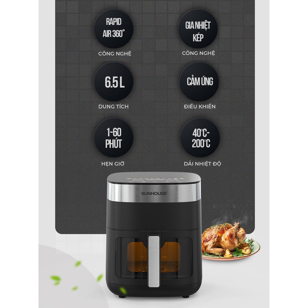 NỒI CHIÊN KHÔNG DẦU 6.5L SUNHOUSE SHD4092