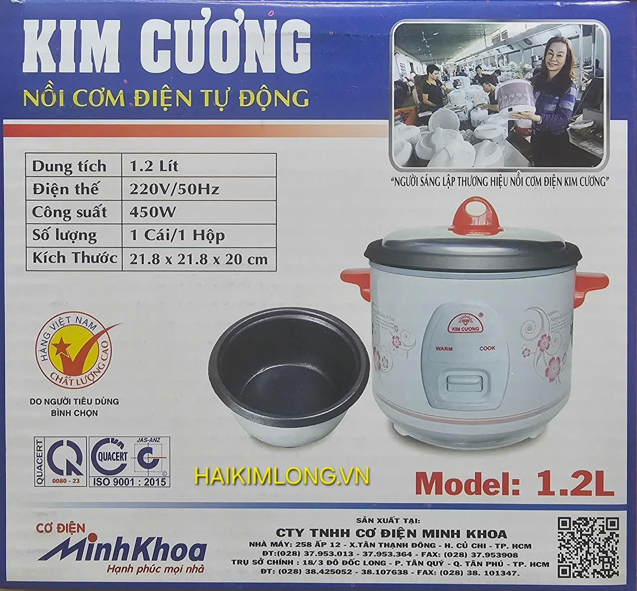 NỒI CƠM ĐIỆN KIM CƯƠNG 1.2L LỒNG MEN NẮP RỜI