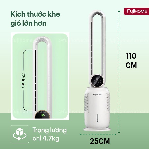 Quạt không cánh hơi nước tích hợp lọc không khí Ion Fujihome BF-03RC