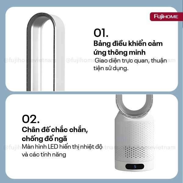 Quạt không cánh Mini lọc không khí khử khuẩn Anion + UV Fujihome BF16