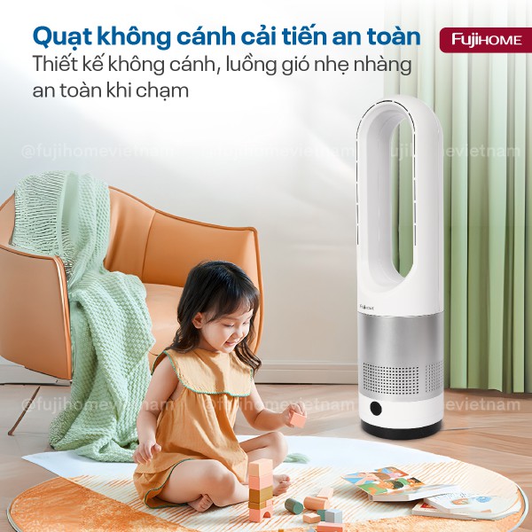 Quạt không cánh Mini, lọc không khí khử khuẩn Anion + UV kết nối WIFI Fujihome BF18