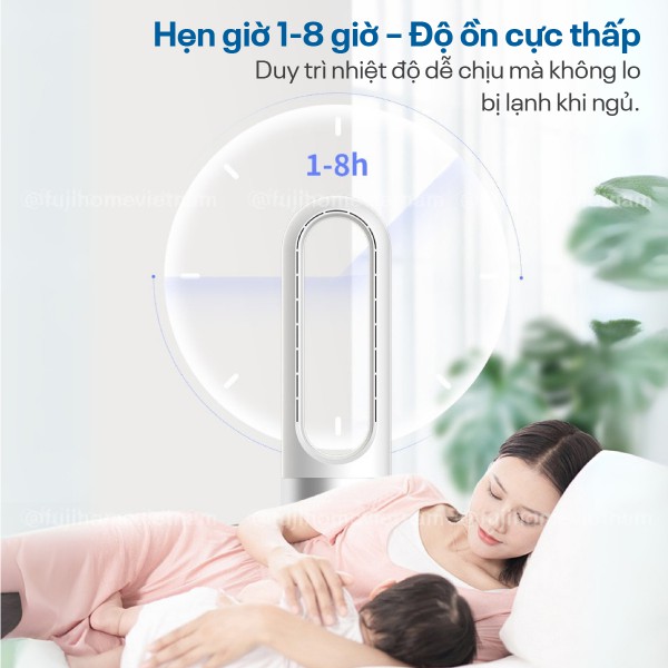 Quạt không cánh Mini, lọc không khí khử khuẩn Anion + UV kết nối WIFI Fujihome BF18