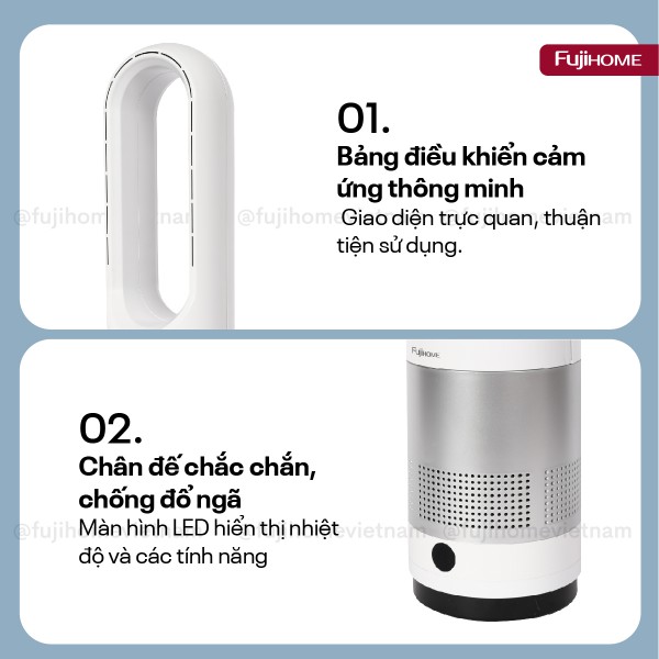 Quạt không cánh Mini, lọc không khí khử khuẩn Anion + UV kết nối WIFI Fujihome BF18