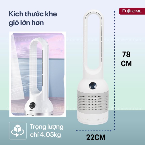Quạt không cánh lọc không khí HEPA, khử khuẩn Anion + UV kết nối WIFI Fujihome BF22-HEPA