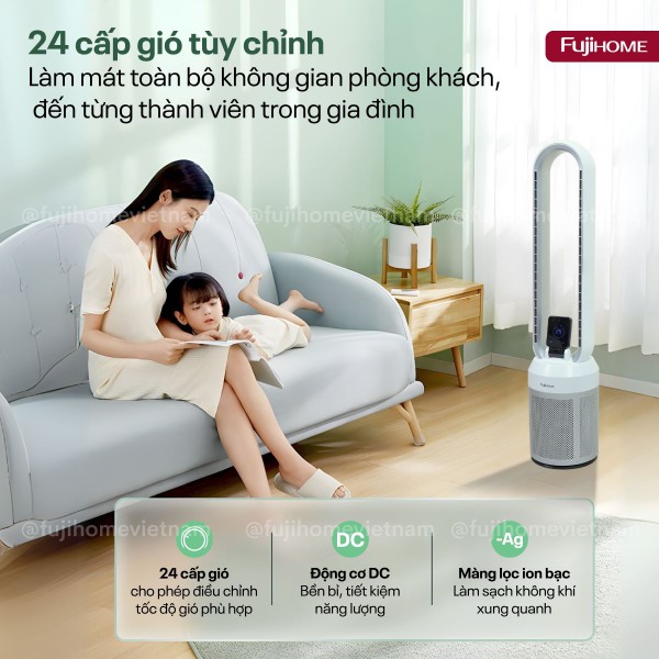 Quạt không cánh tích hợp lọc không khí Fujihome BF308DC