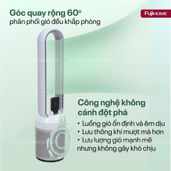 Quạt không cánh tích hợp lọc không khí Fujihome BF308DC