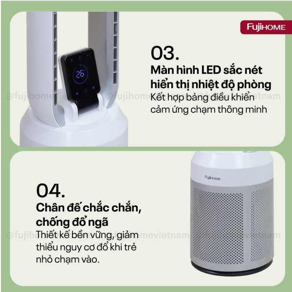 Quạt không cánh tích hợp lọc không khí Fujihome BF308DC