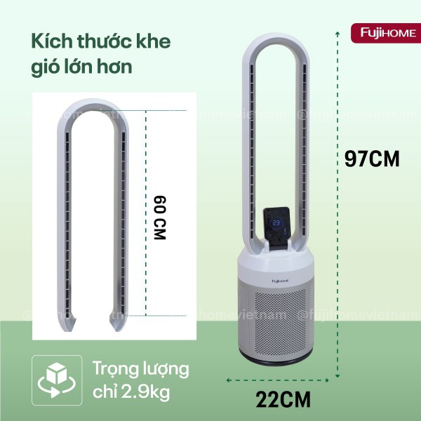 Quạt không cánh tích hợp lọc không khí Fujihome BF308DC