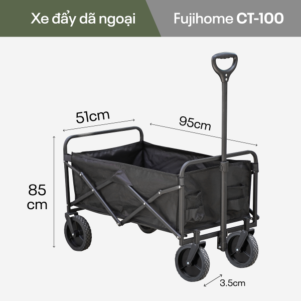 Xe kéo dã ngoại gấp gọn du lịch, cắm trại Fujihome CT-100 (Black)