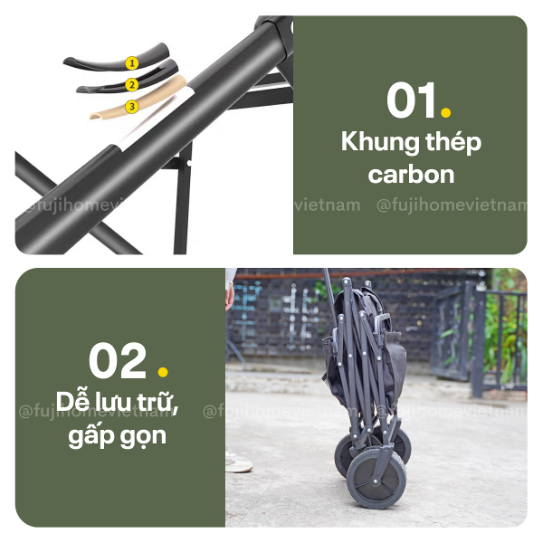 Xe kéo dã ngoại gấp gọn du lịch, cắm trại Fujihome CT-100 (Black)
