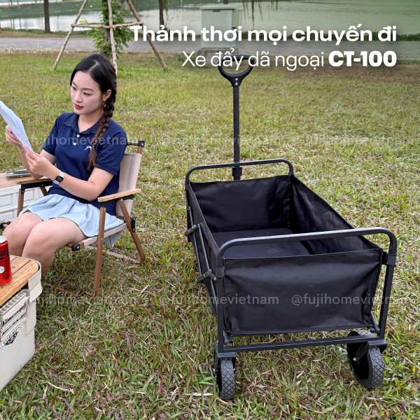 Xe kéo dã ngoại gấp gọn du lịch, cắm trại Fujihome CT-100 (Black)