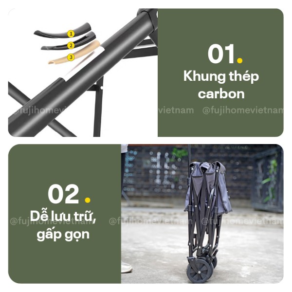 Xe kéo dã ngoại gấp gọn du lịch, cắm trại Fujihome CT-80 (Black)