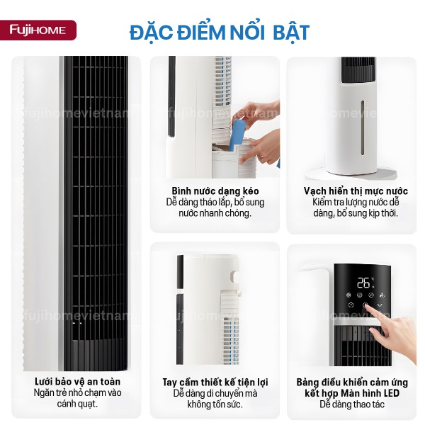 Quạt tháp hơi nước tích hợp lọc không khí Ion Fujihome AC-DT5E