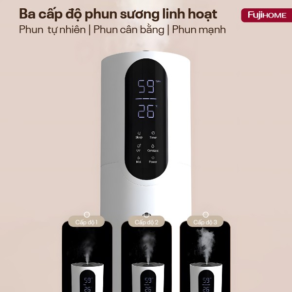 Máy Tạo Ẩm, Xông Tinh Dầu, khử khuẩn UV điều khiển WIFI Fujihome HM10UV-WIFI