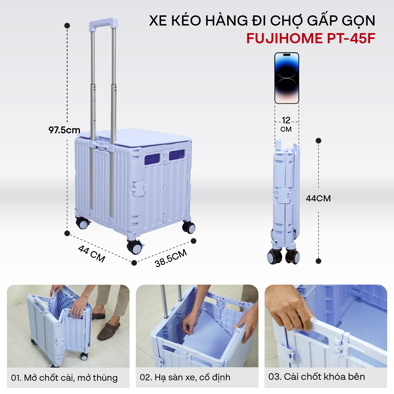 Xe kéo hàng đi chợ rút gọn Fujihome PT-45F