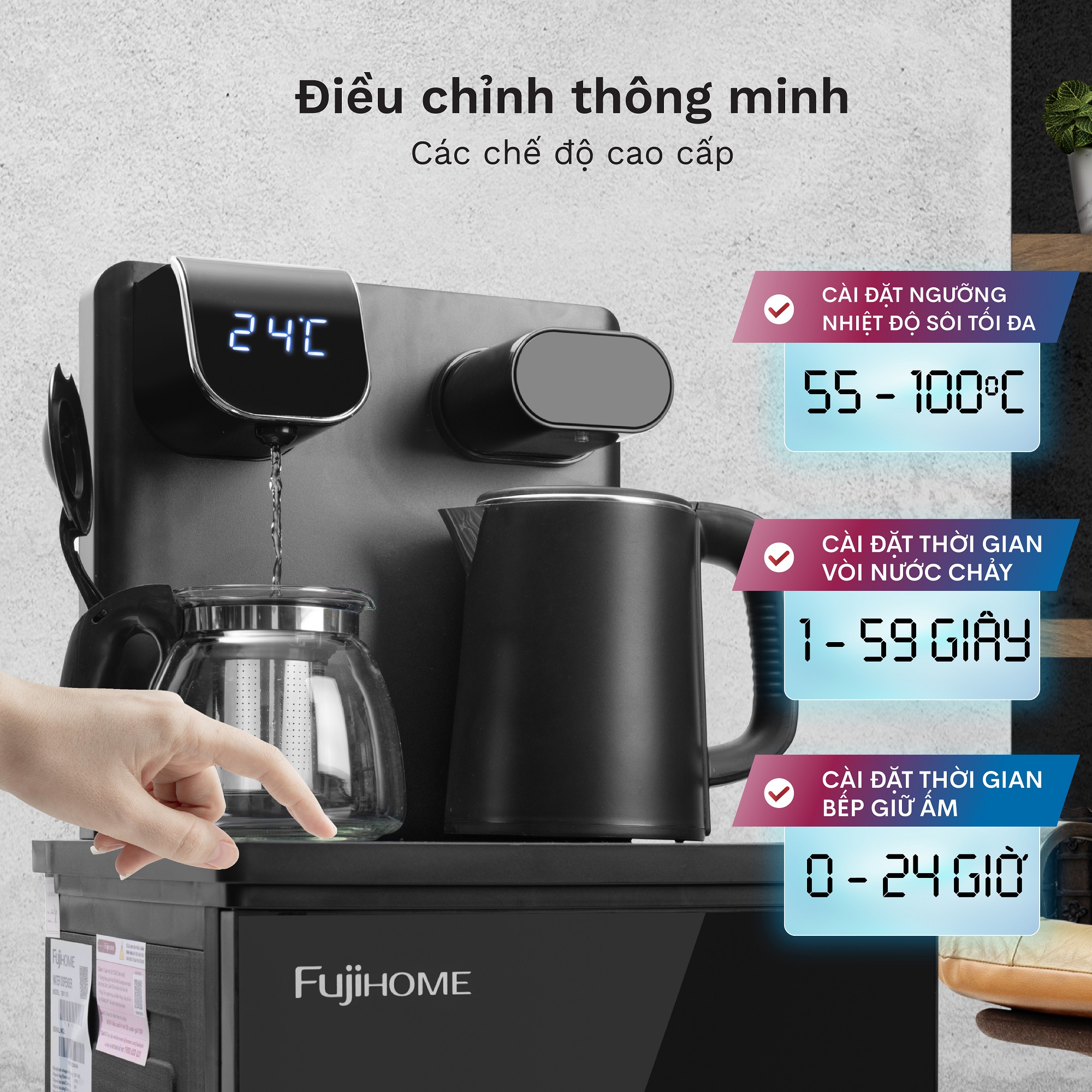 Cây Nước Làm Nóng Bình Âm Kết Hợp Bàn Pha Trà, Cafe Fujihome TB110E-H