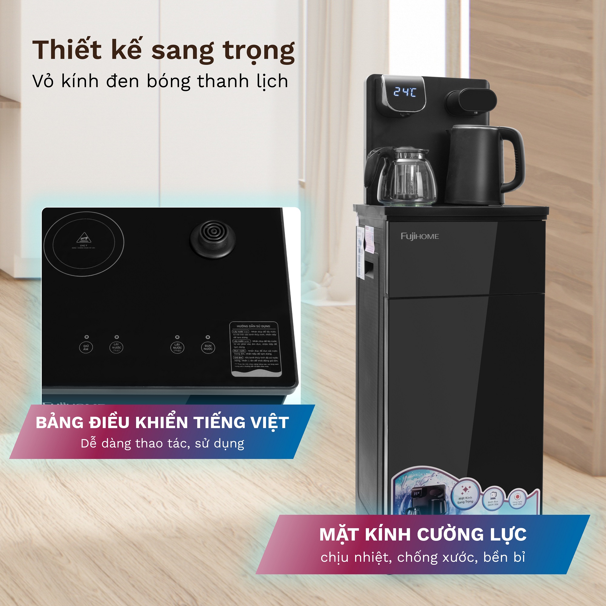 Cây Nước Làm Nóng Bình Âm Kết Hợp Bàn Pha Trà, Cafe Fujihome TB110E-H