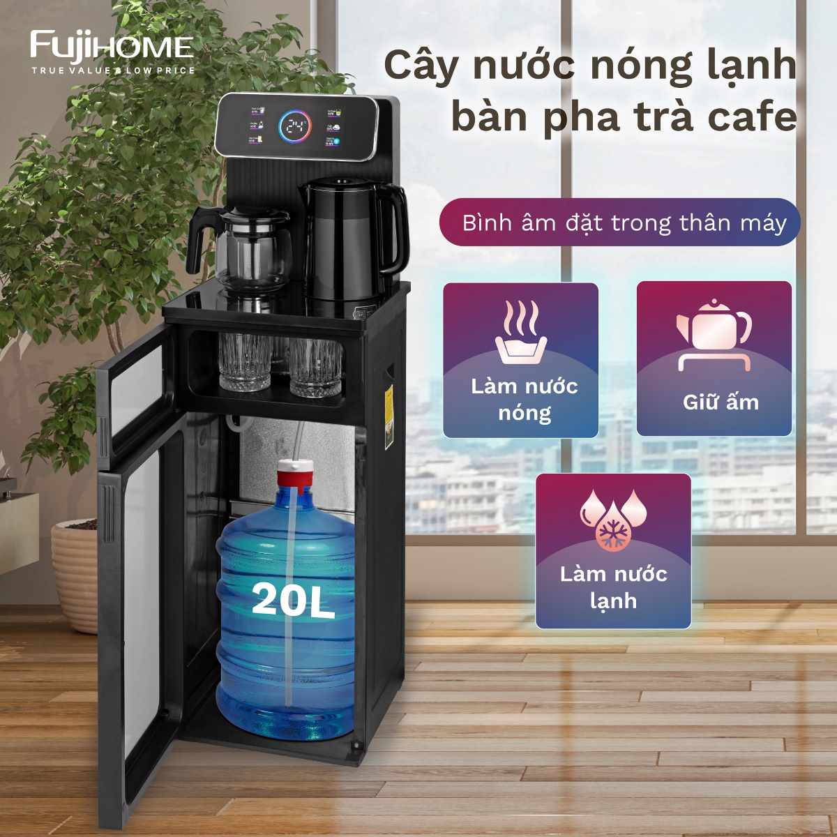 Cây Nước Nóng Lạnh Bình Âm Kết Hợp Bàn Pha Trà, Cafe Fujihome TBD22