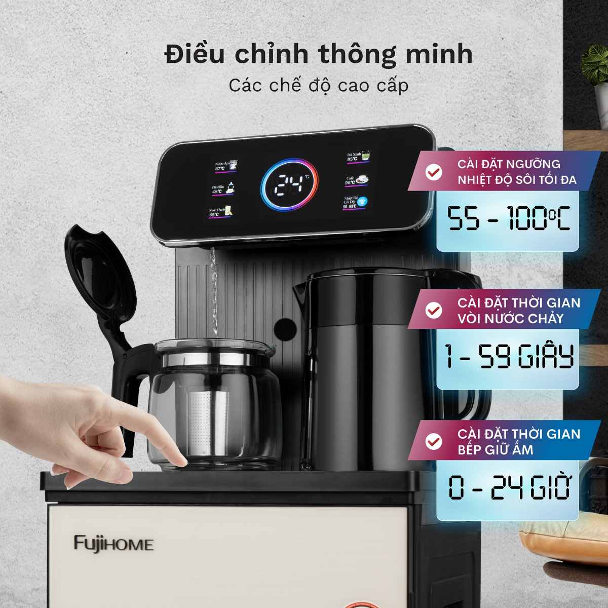 Cây Nước Nóng Lạnh Bình Âm Kết Hợp Bàn Pha Trà, Cafe Fujihome TBD22