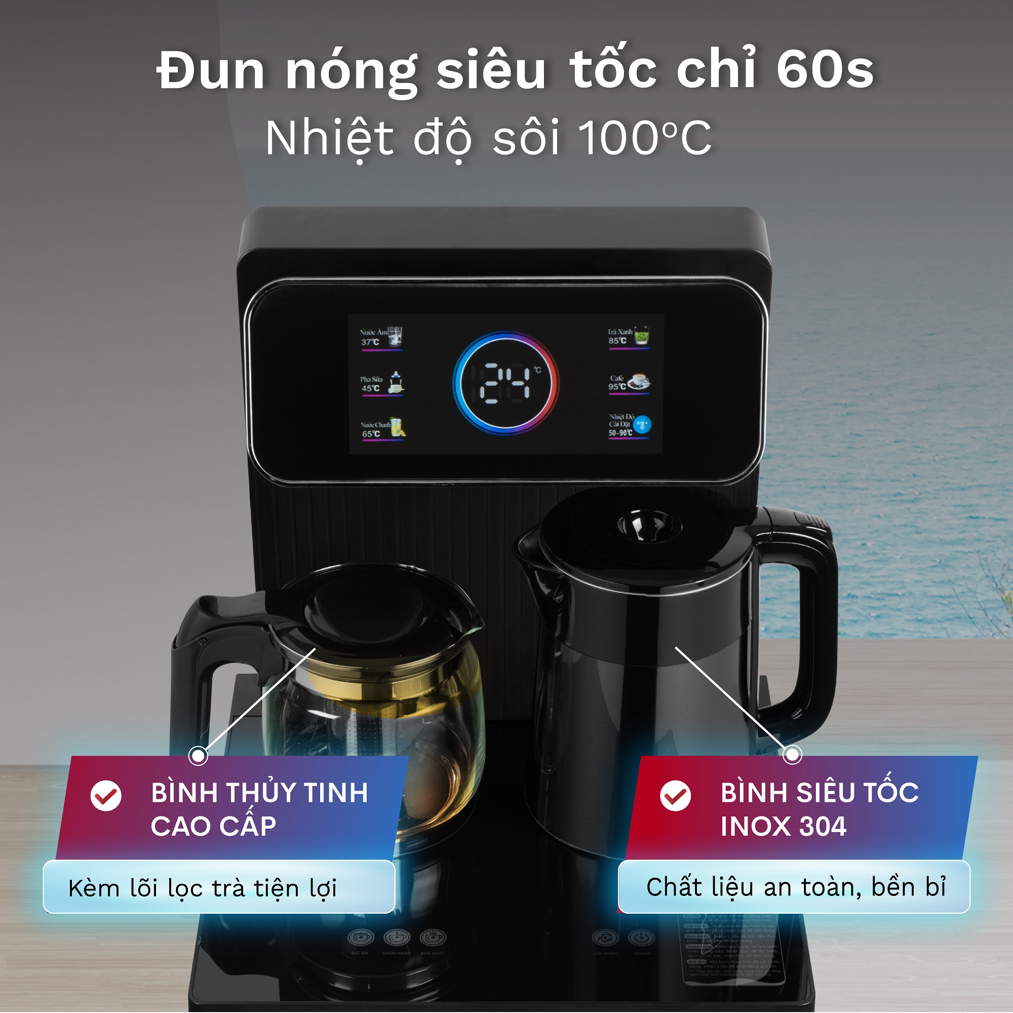 Cây Nước Nóng Lạnh Bình Âm Kết Hợp Bàn Pha Trà, Cafe Fujihome TBD22