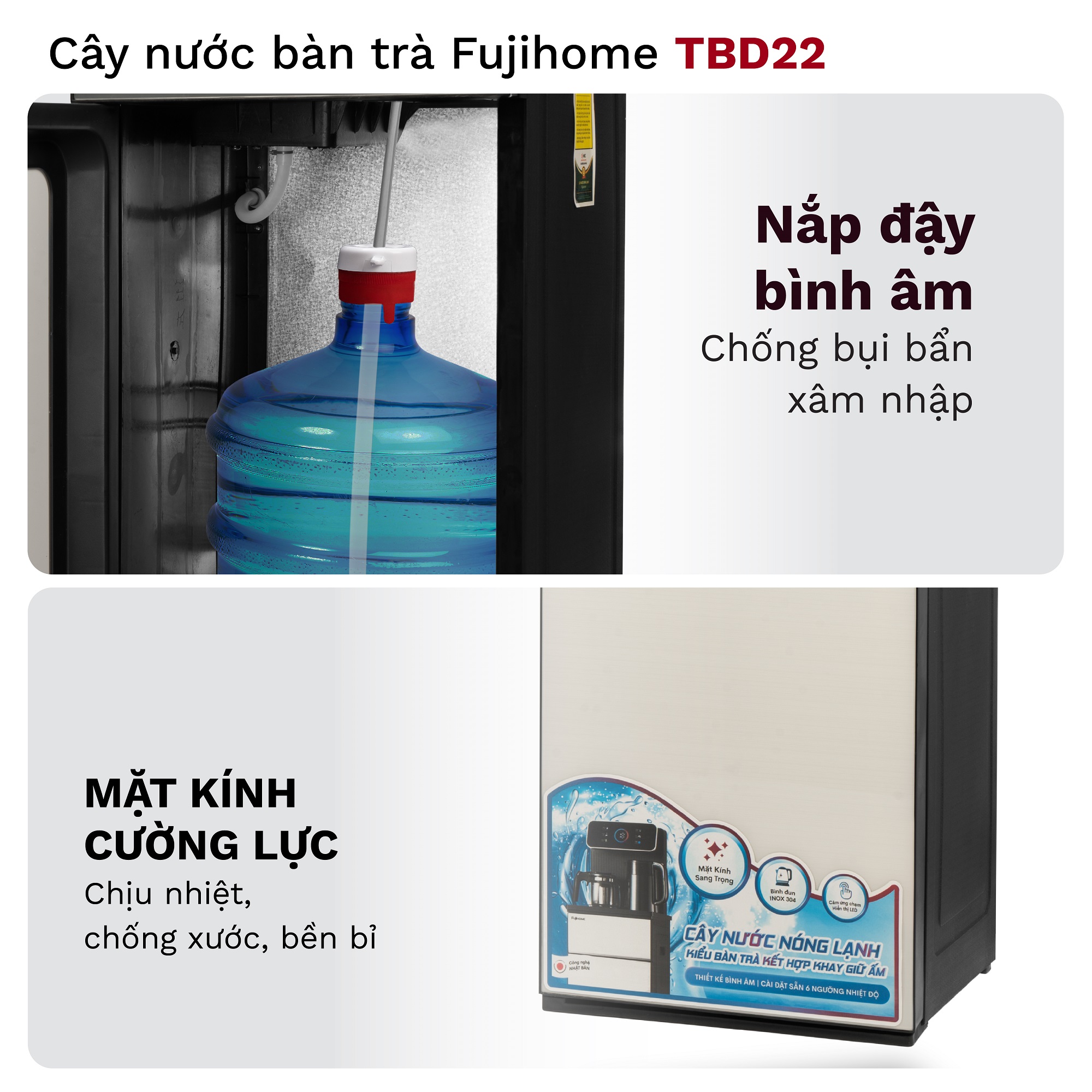 Cây Nước Nóng Lạnh Bình Âm Kết Hợp Bàn Pha Trà, Cafe Fujihome TBD22