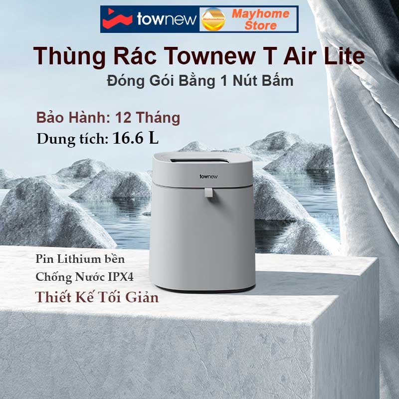 Thùng Rác Tự Động Thông Minh Xiaomi Townew T Air Lite 16.6L Thiết Kế Tối Giản, Tự Động Đóng Gói, Chống Nước IPX4