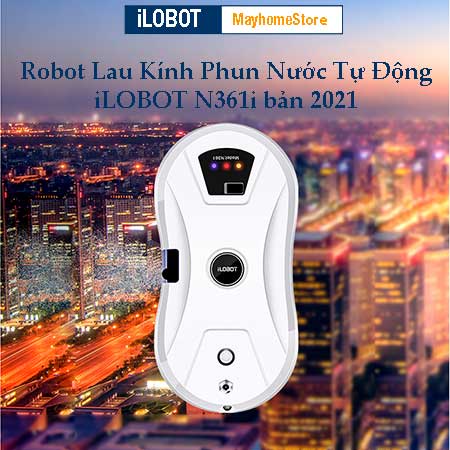 Robot lau kính tự động phun nước iLOBOT N361i (HCR 11)bản 2021 chống rơi 20 phút khi mất điện màu trắng với 10 khăn lau