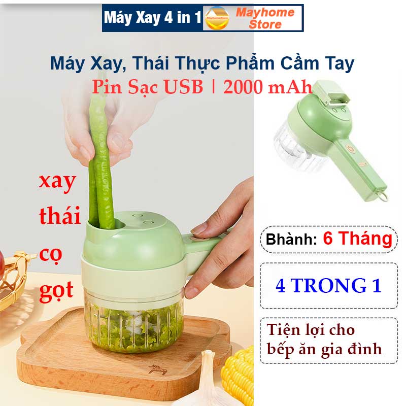 Bộ Máy Xay Băm, Máy Thái Rau Củ Quả Tỏi Ớt Rau Cầm Tay Đa Năng Tiện Dụng Cho Nhà Bếp Pin Sạc 2000 mAh Cổng USB Type C