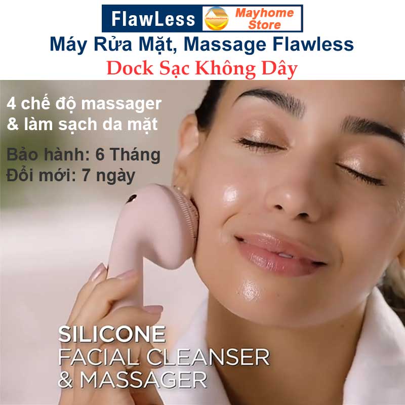 Máy Rửa Mặt, Massage Flawless Pin Sạc Không Dây với 4 Chế Độ Làm Sạch Da Mặt, Mát xa Sâu kích thích tái tạo Collagen
