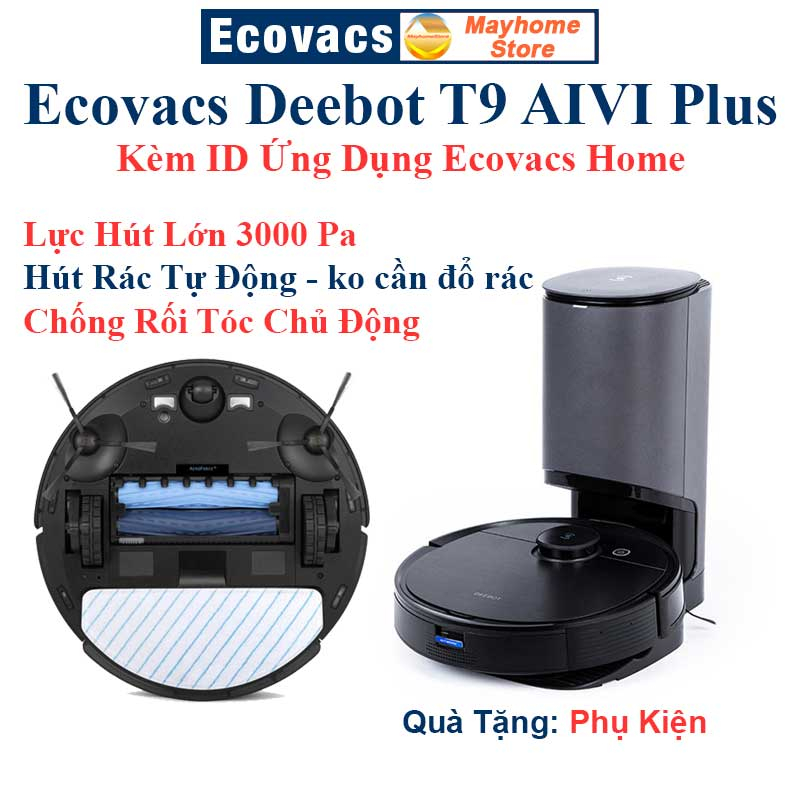 Robot hút bụi lau nhà Ecovacs Deebot T9 AIVI Plus, Hàng Trưng Bày Chưa Qua Sử Dụng, Tặng ID Ứng Dụng Ecovacs Home