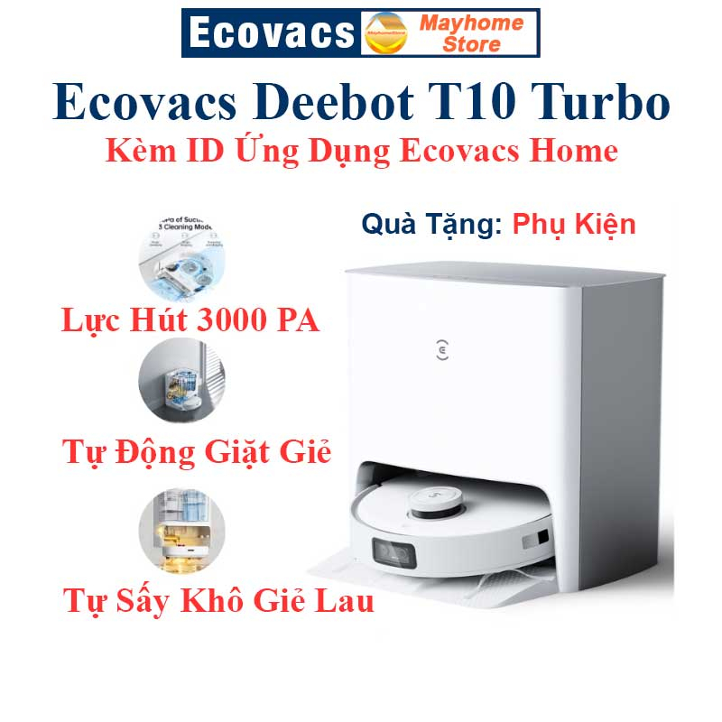 Robot hút bụi lau nhà Ecovacs Deebot T10 Turbo, Hàng Trưng Bày Chưa Qua Sử Dụng, Tặng ID Ứng Dụng Ecovacs Home.