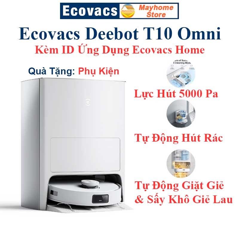 Robot hút bụi lau nhà Ecovacs Deebot T10 Omni, Hàng Trưng Bày Chưa Qua Sử Dụng, Tặng ID Ứng Dụng Ecovacs Home.