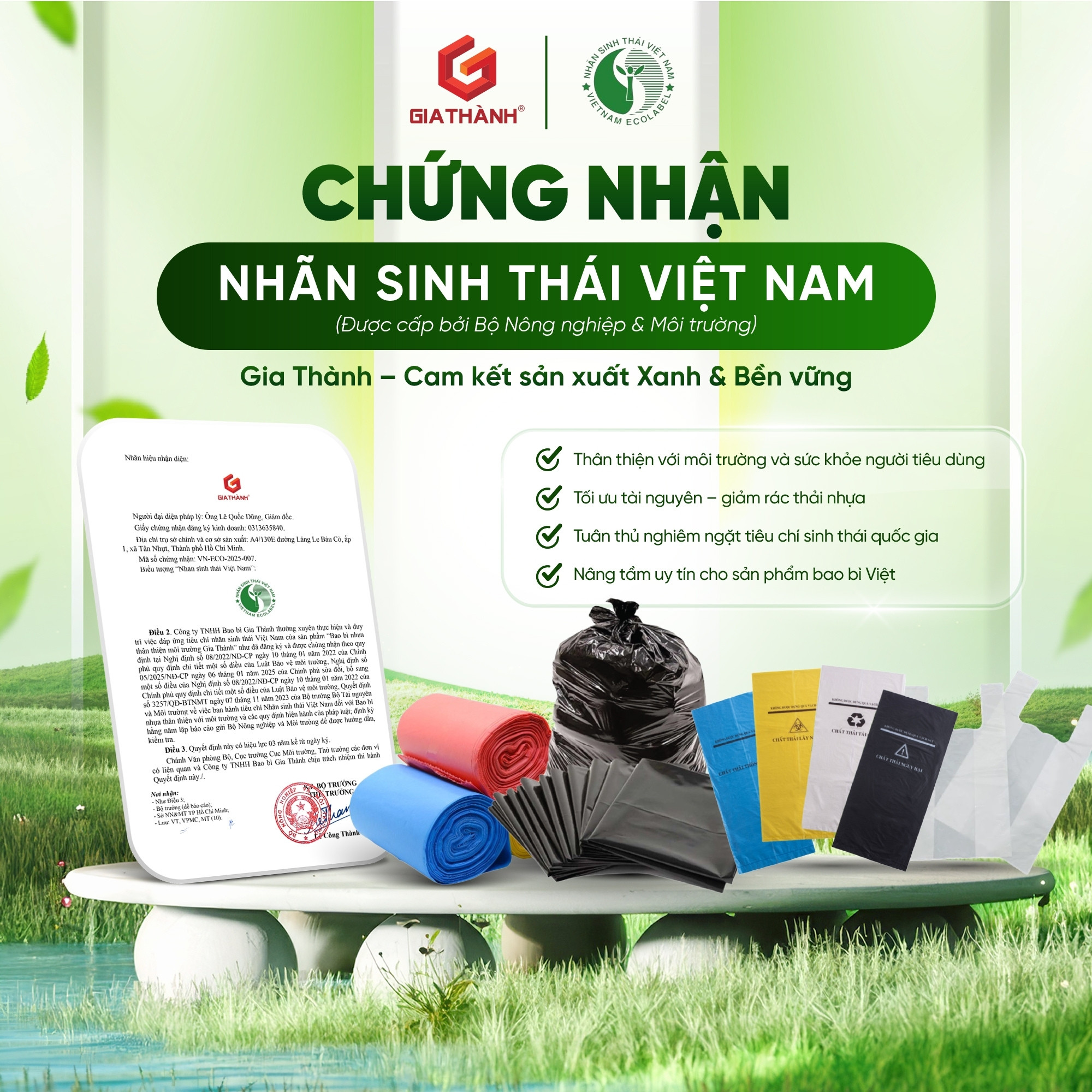 Gia Thành đạt chứng nhận Nhãn sinh thái Việt Nam cho sản phẩm bao bì