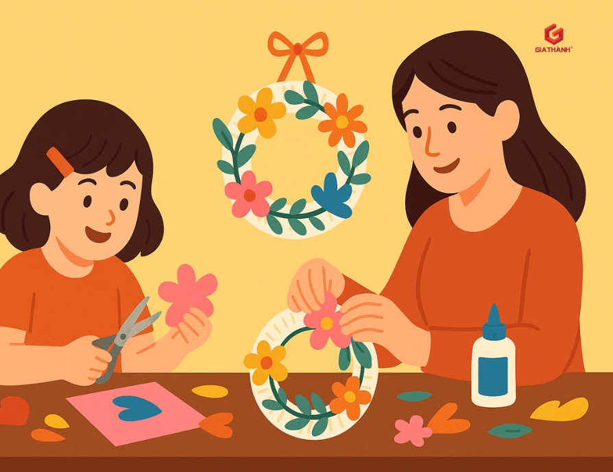 Hoạt động sáng tạo cho bé dịp nghỉ lễ: Làm vòng hoa treo tường từ dĩa giấy