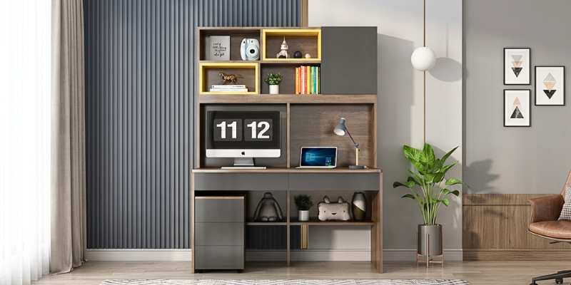Mẫu bàn học sinh có giá sách liền với bàn