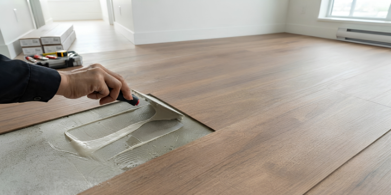 Chọn thi công sàn nhựa giả gỗ bằng dán keo hoặc SPC 