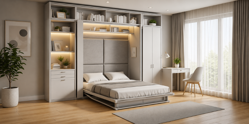 Mẫu giường kết hợp hệ tủ thông minh