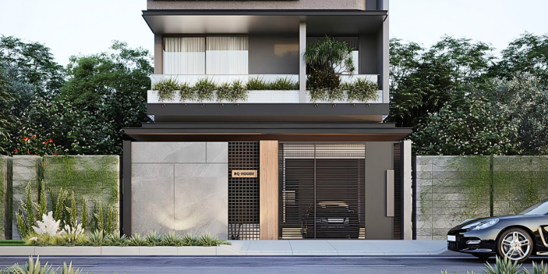 Mẫu cổng nhà phố hiện đại kết hợp hệ lam sắt