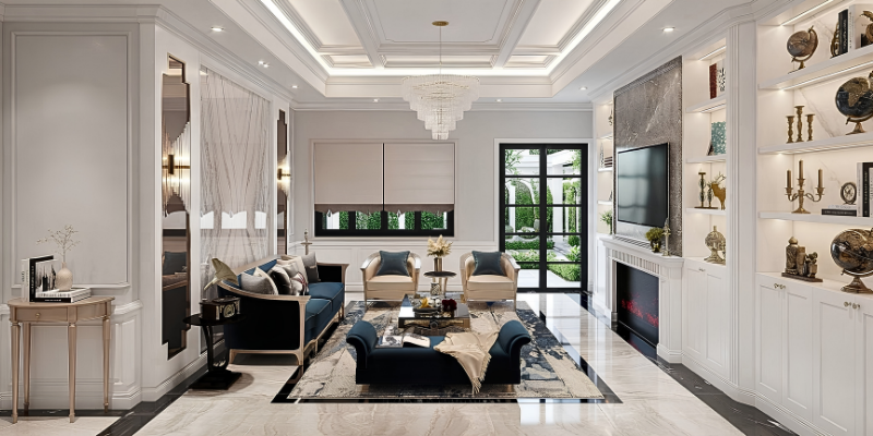 Mẫu trần thạch cao giật cấp cho phòng khách