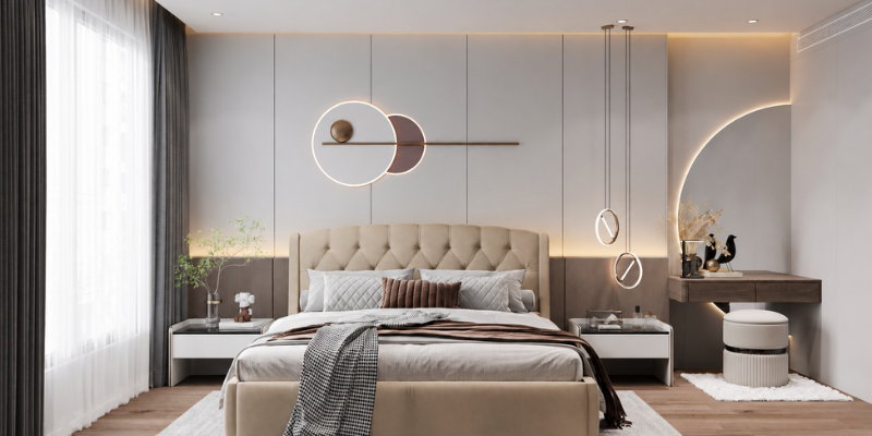 Phòng ngủ đơn giản với nội thất gọn gàng