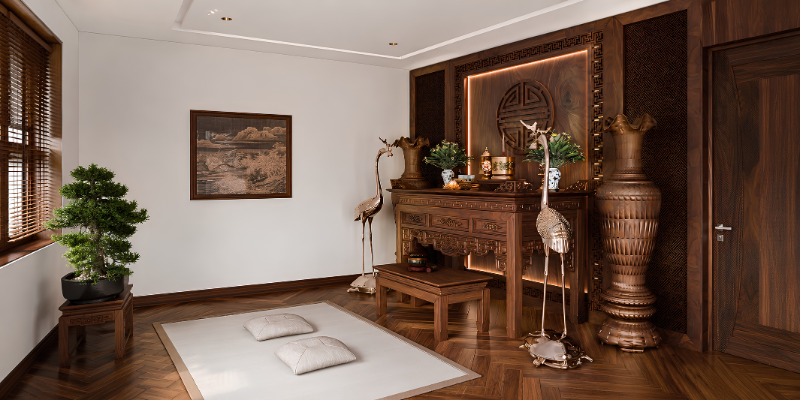 Thiết kế phòng thờ nội thất bằng gỗ sang trọng