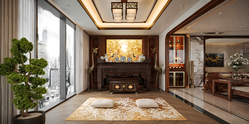 Thiết kế phòng thờ hiện đại với nội thất gọn gàng