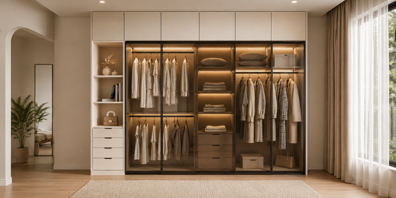 Thiết kế tủ quần áo cánh kính phù hợp diện tích phòng