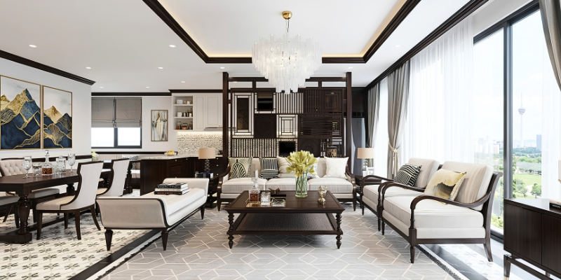Thiết kế vách ngăn gỗ ngăn cách không gian rõ ràng 